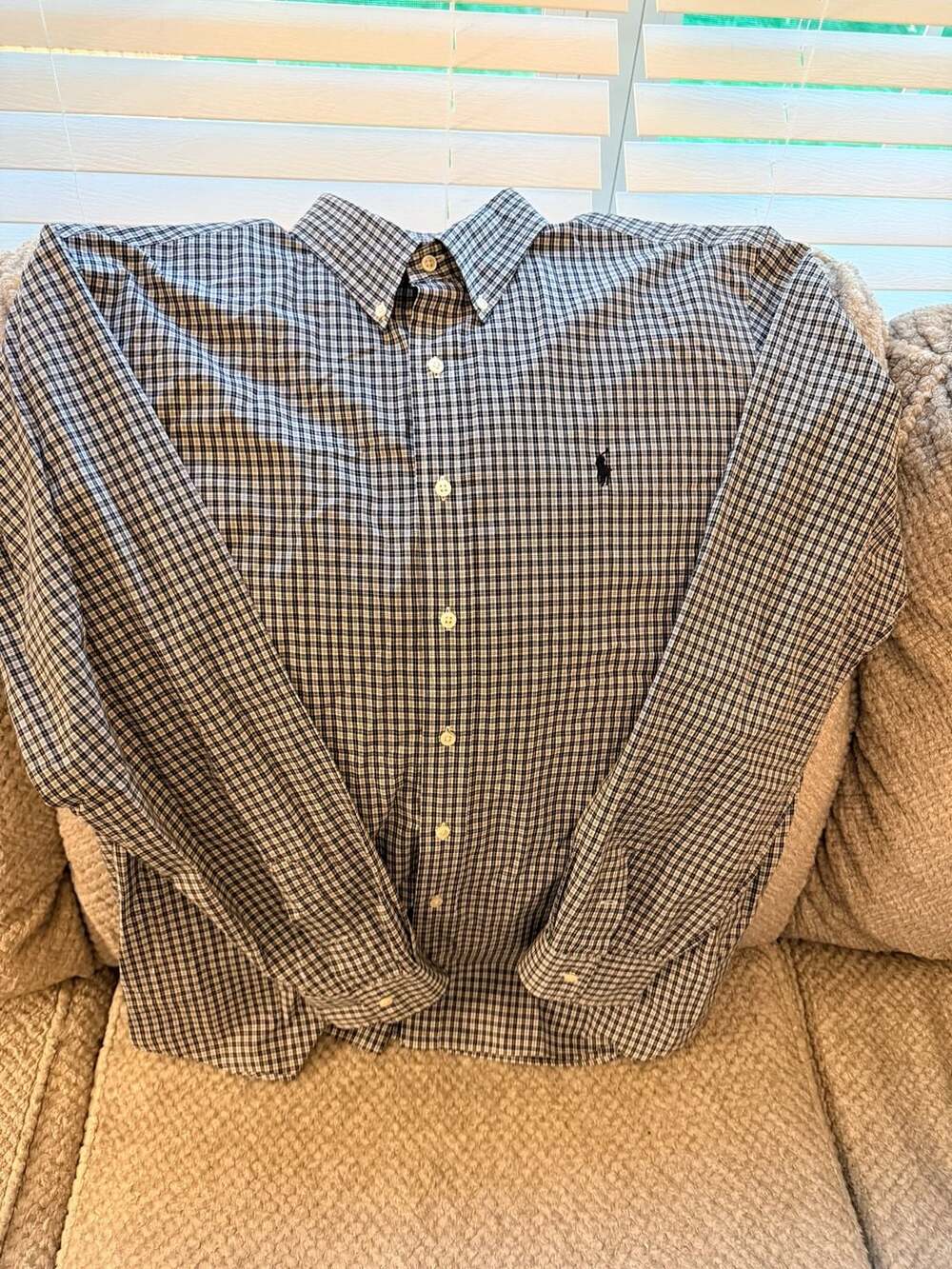 Polo Ralph Lauren Men's Black White Gingham Check Long Sleeve Button-Down Shirt - Picture 3 of 6